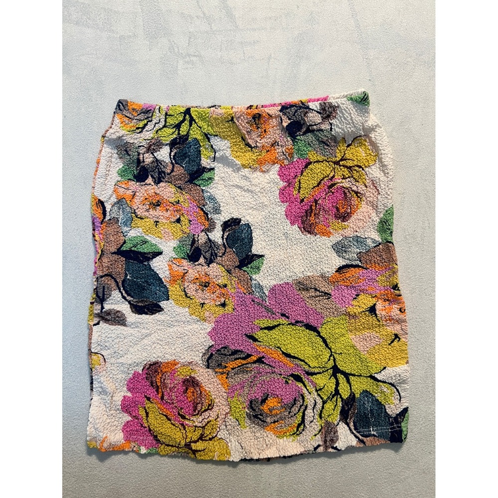 BSL Alcina Etek Popcorn Texture Floral Mini Skirt Multicolor Pink Yellow Small